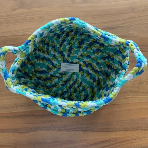 NEW!! Hand crocheted 12” diameter 9” high basket with handles. - Picture 2 of 6